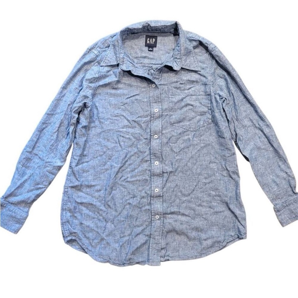 GAP Shirt Women's Small Blue Chambray Linen Blend Easy Shirt Button Down